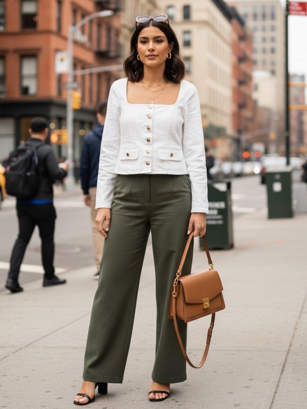 Good American White Denim Button-Front Top
